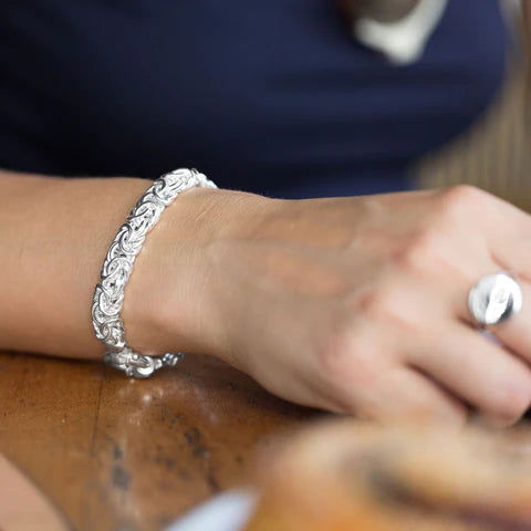 8 inch Sterling Silver Gauge Oval Byzantine Bracelet - M H W ACCESSORIES LLC