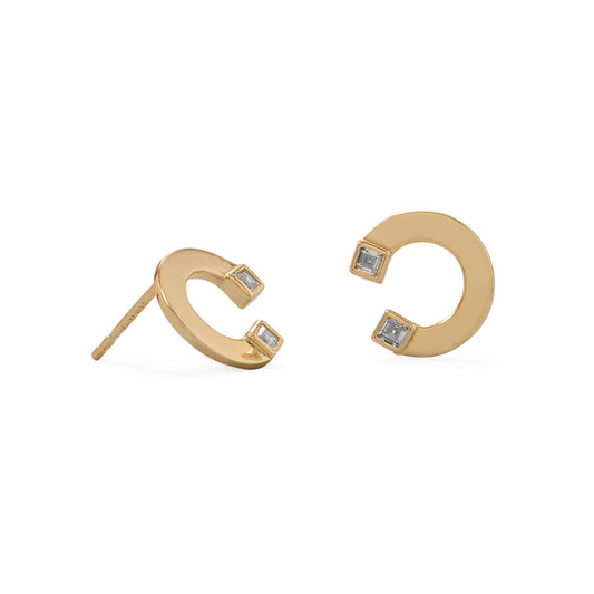 14 Karat Gold Plated "C" w/CZ Post Earrings Clearance Deal - M H W ACCESSORIES LLC
