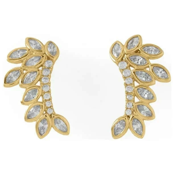 14 Karat Gold Plated CZ Leaf Drop Earrings-M H W ACCESSORIES - M H W ACCESSORIES LLC