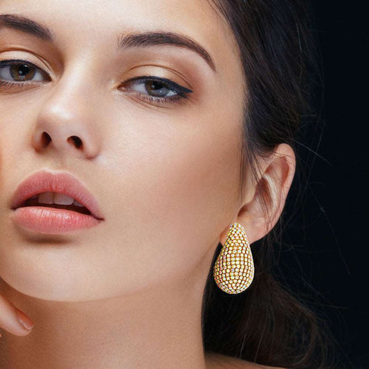 AB GOLD Rhinestone Curved Teardrop Earrings - M H W ACCESSORIES LLC