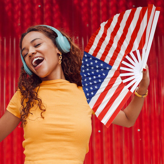 American USA Flag Printed Folding Line Dance Hand Fan - M H W ACCESSORIES LLC