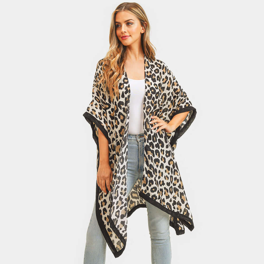 Animal Leopard Pattern Print Kimono Poncho - M H W ACCESSORIES LLC