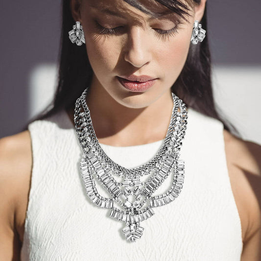 Antique Cubic Zirconia Embellished Statement Necklace - M H W ACCESSORIES LLC