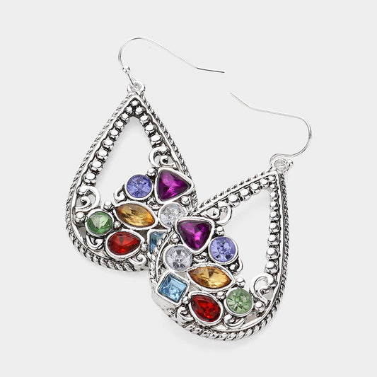 Antique Metal Embellished Antique Metal Teardrop Dangle Earrings - M H W ACCESSORIES LLC