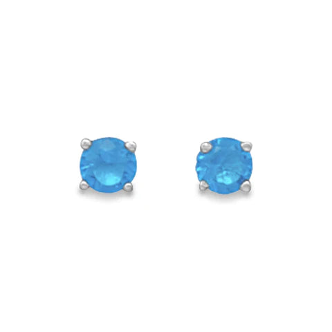 Aqua CZ Sterling Silver Stud Earrings-M H W ACCESSORIES - M H W ACCESSORIES LLC