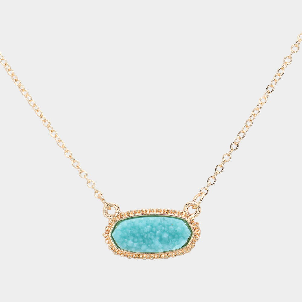 Aqua Druzy Hexagon Pendant Necklace - M H W ACCESSORIES LLC