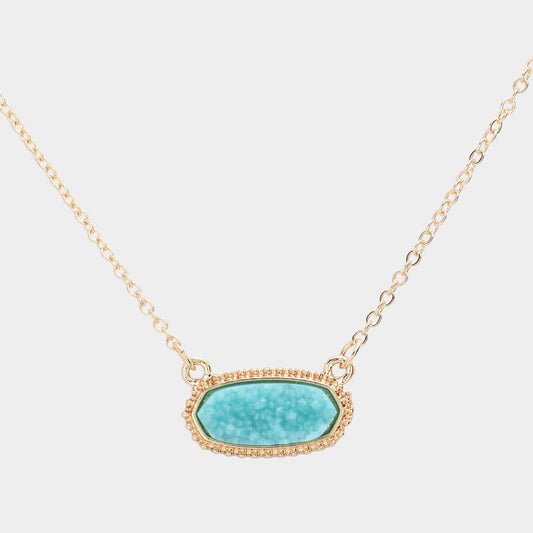 Aqua Druzy Hexagon Pendant Necklace - M H W ACCESSORIES LLC