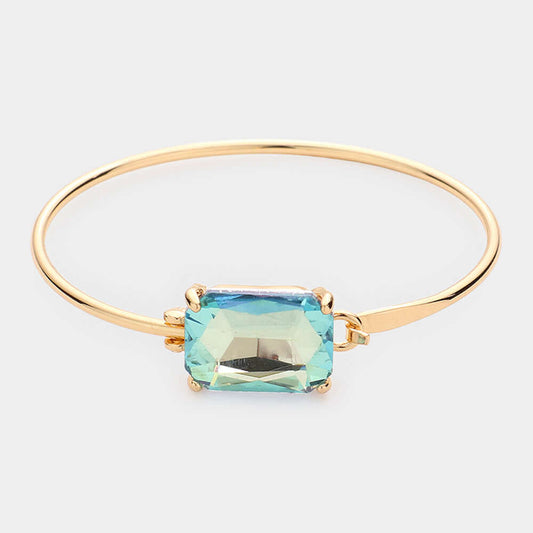 Aqua Emerald Cut Stone Metal Hook Bracelet for Women - M H W ACCESSORIES LLC
