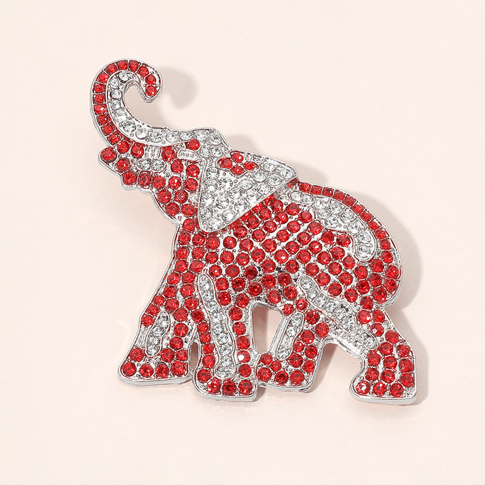 Rhinestone Pave Red Elephant Pin Brooch M H W ACCESSORIES LLC Rhinestone Pave Red Elephant Pin Brooch
