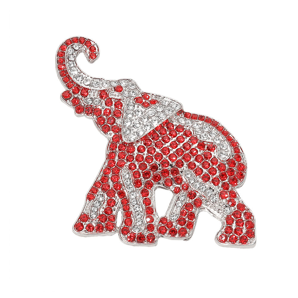 Rhinestone Pave Red Elephant Pin Brooch M H W ACCESSORIES LLC Rhinestone Pave Red Elephant Pin Brooch