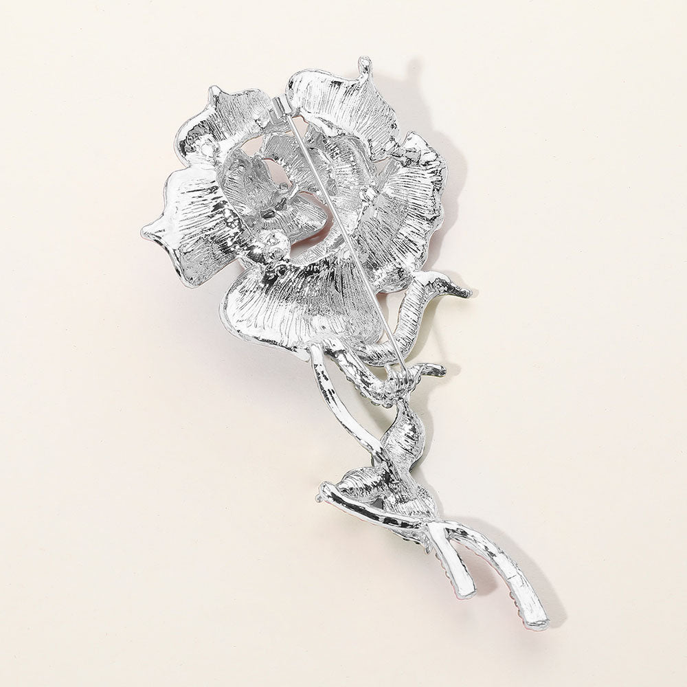 Blue & White Paved Rose Stem Pin Brooch