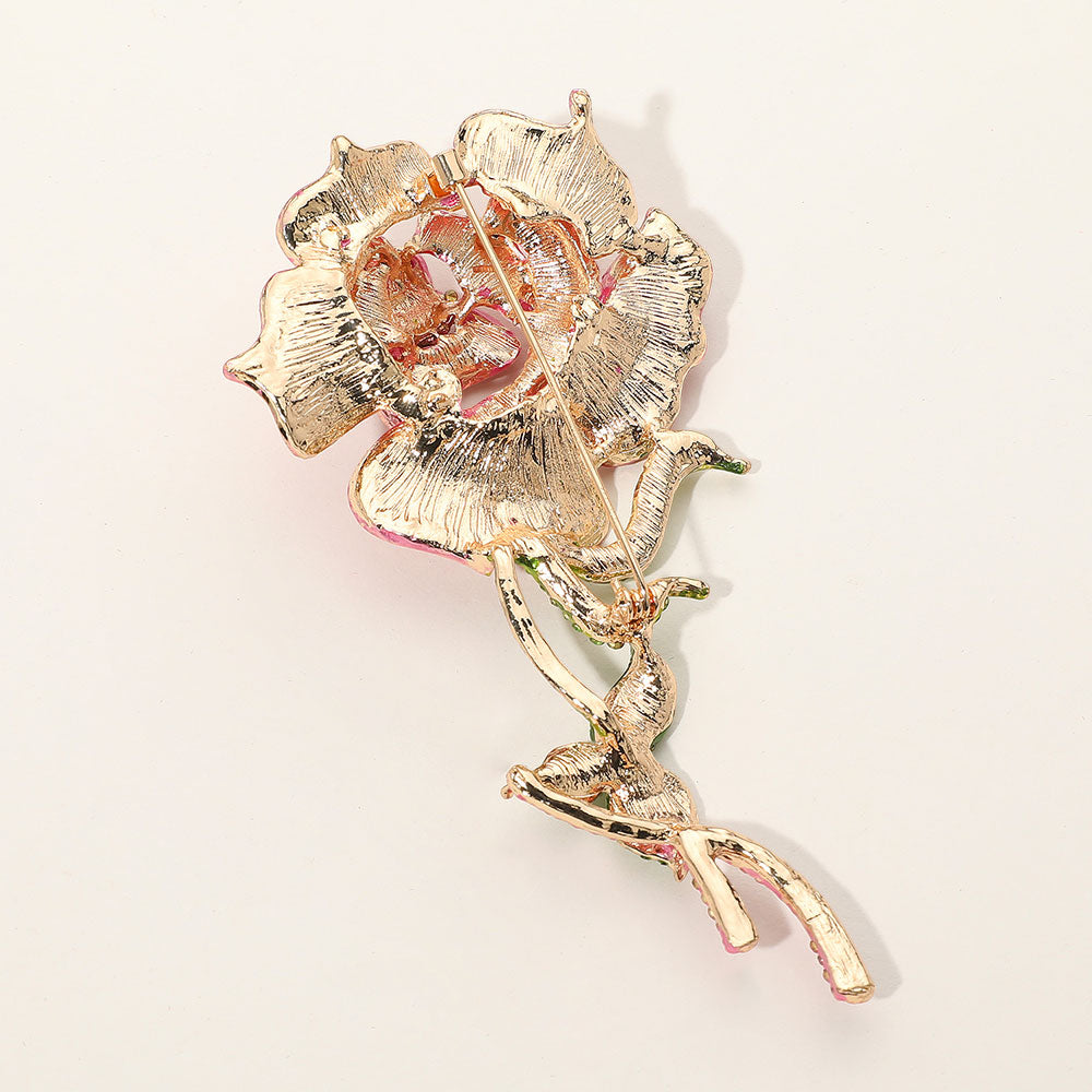 Blue & Yellow Paved Rose Stem Pin Brooch