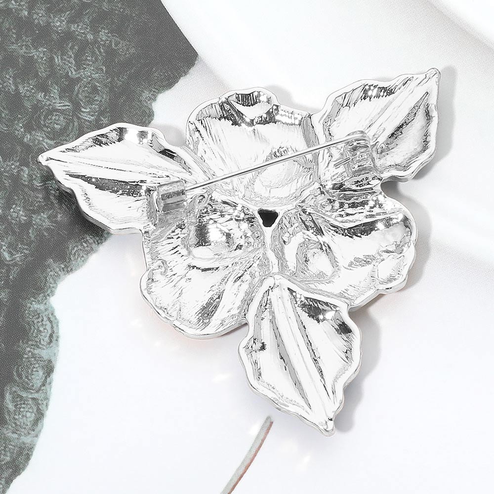 Rhinestone Pink & Green Detail Enamel Floral Pin Brooch M H W ACCESSORIES LLC Rhinestone Pink & Green Detail Enamel Floral Pin Brooch