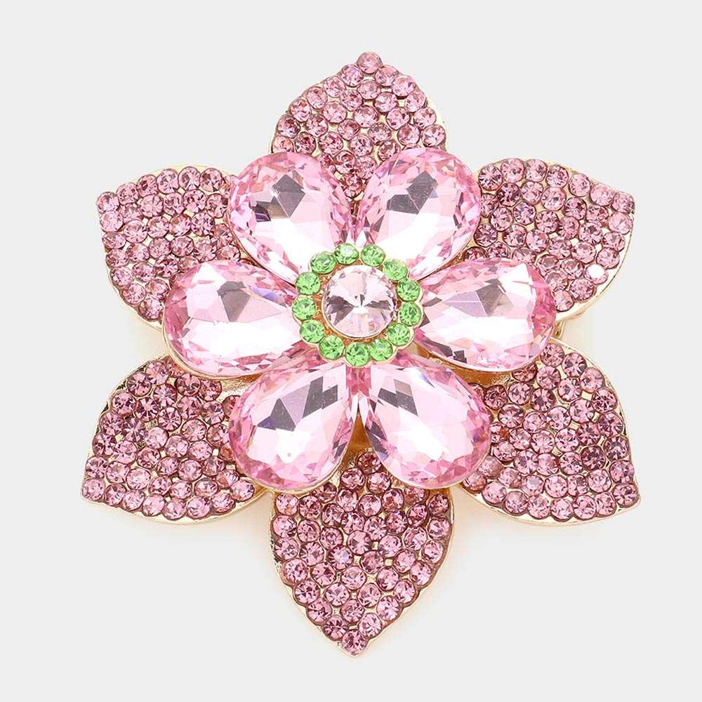 Pink Crystal Teardrop Flower Pin Brooch-M H W ACCESSORIES - M H W ACCESSORIES LLC
