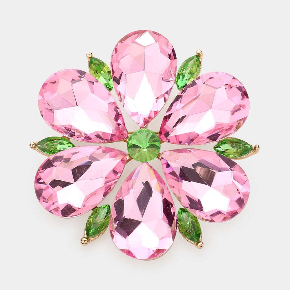 Pink Teardrop Stone Flower Pin Brooch-M H W ACCESSORIES - M H W ACCESSORIES LLC