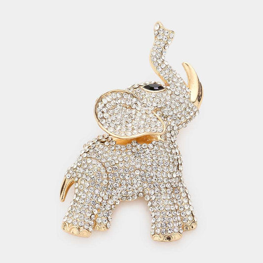 Gold Rhinestone Elephant Pin Brooch-M H W ACCESSORIES - M H W ACCESSORIES LLC