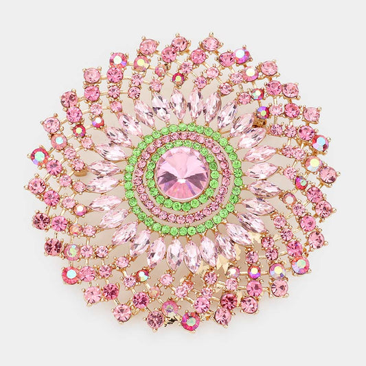 Pink and Green Marquise Stone Accented Bubble Stone Cluster Pin Brooch - M H W ACCESSORIES LLC