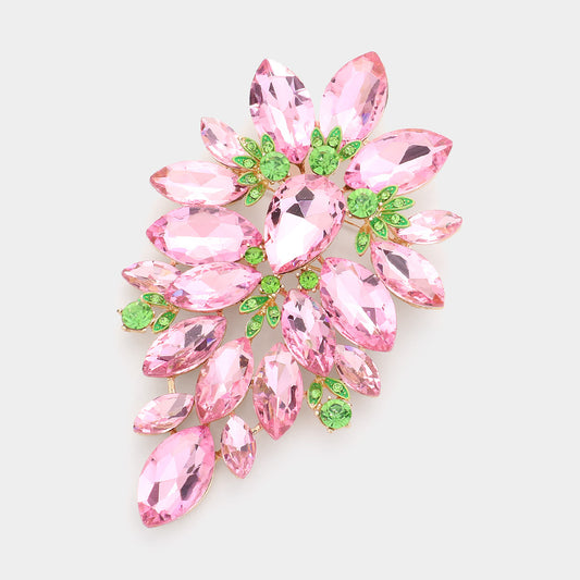 Pink and Green Marquise Stone Cluster Embellished Pin Brooch - M H W ACCESSORIES LLC