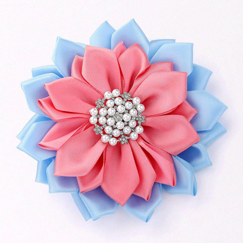 Pink and Blue Flower Brooch/Hairclip