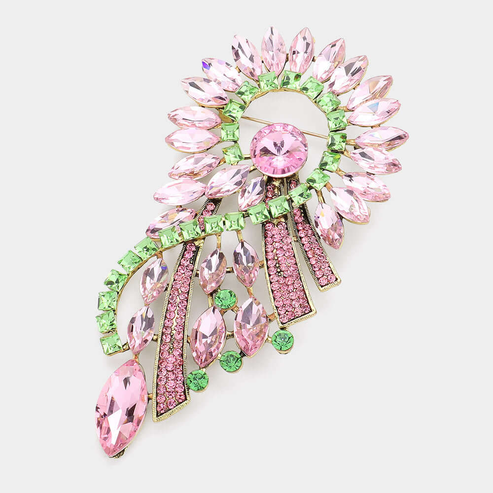 Pink and Green Marquise Cluster Pin Brooch - M H W ACCESSORIES LLC