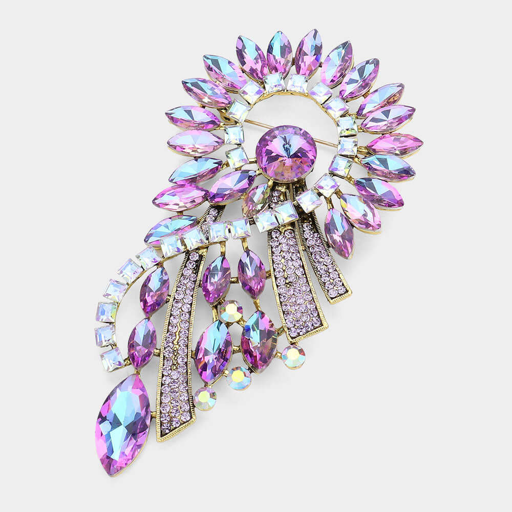 Violet Marquise Stone Cluster Embellished Abstract Pin Brooch - M H W ACCESSORIES LLC