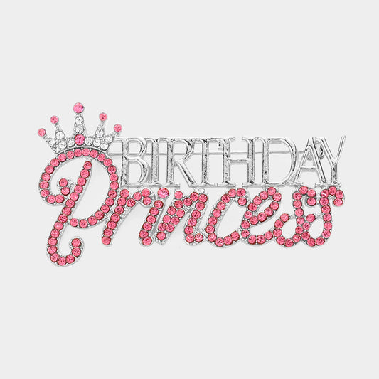 Pink and Silver Birthday Princess Crown Pin Brooch for Women - M H W ACCESSORIES LLC