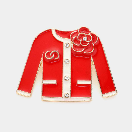 Red AND White Enamel Flower Jacket Pin Brooch-M H W ACCESSORIES - M H W ACCESSORIES LLC