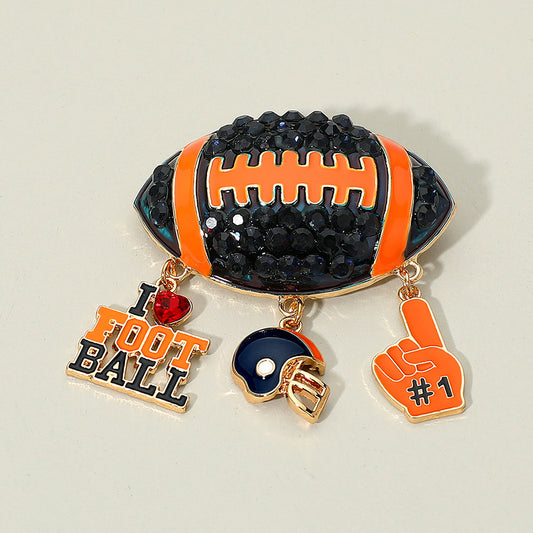 Montana Blue, Orange Bling Studded Football Pin Brooch