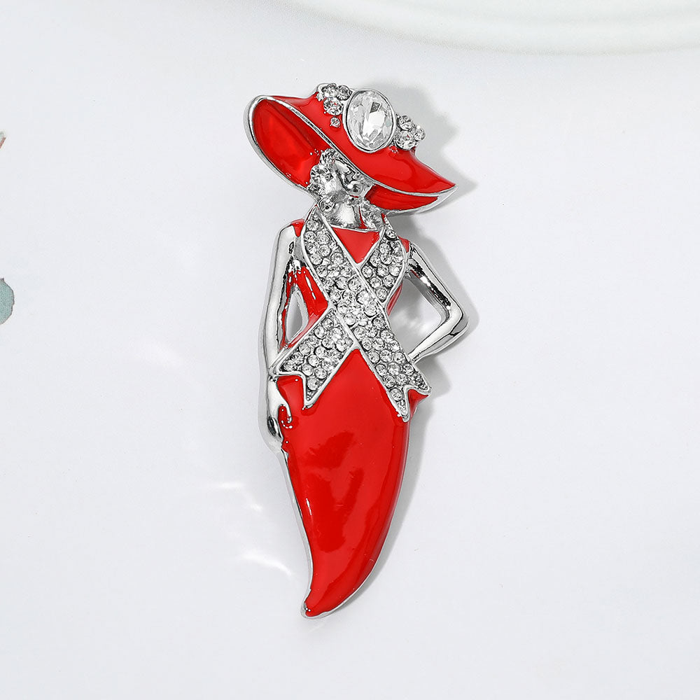 Red & White Breast Cancer Awareness Pink Ribbon Accent Lady Pin Brooch M H W ACCESSORIES LLC Red & White Breast Cancer Awareness Pink Ribbon Accent Lady Pin Brooch
