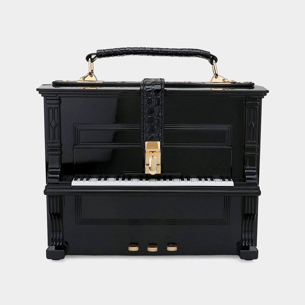 Black Acrylic Piano Shape Hand Bag / Crossbody Bag - M H W ACCESSORIES LLC
