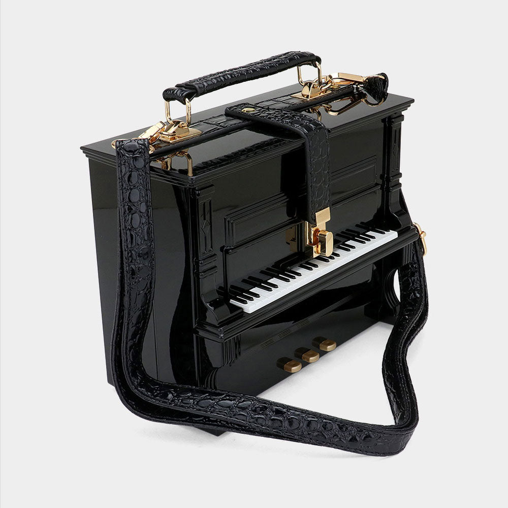 Black Acrylic Piano Shape Hand Bag / Crossbody Bag - M H W ACCESSORIES LLC