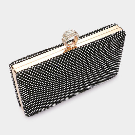 Black Bling Rectangle Evening Clutch Crossbody Bag - M H W ACCESSORIES LLC