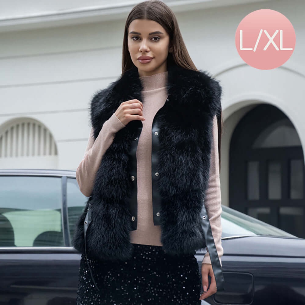 Black Faux Fur Vest - M H W ACCESSORIES LLC