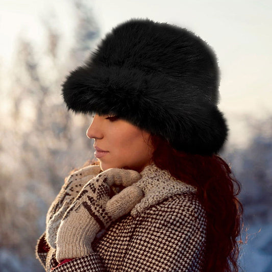 Black Fuzzy Faux Fur Bucket Hat - M H W ACCESSORIES LLC