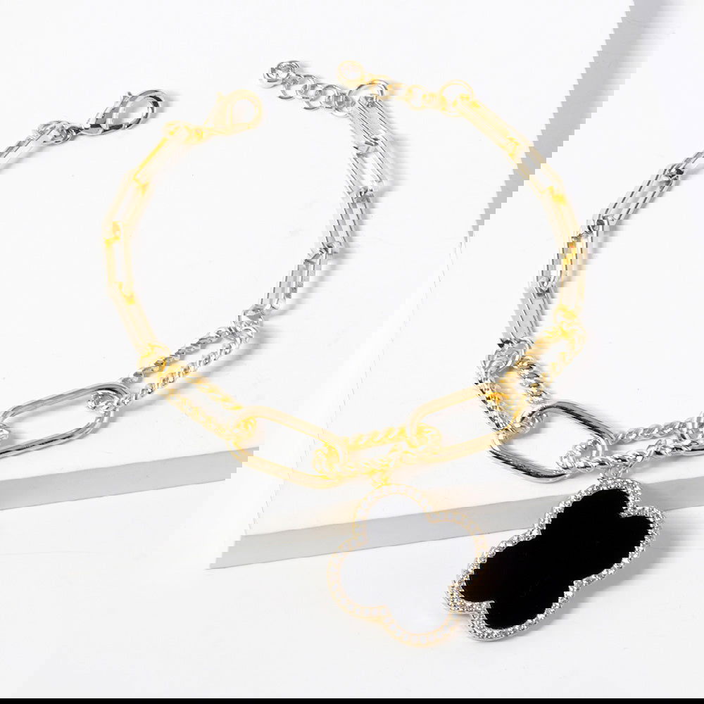 Black Gold Dipped Quatrefoil Charm Bracelet-M H W ACCESSORIES - M H W ACCESSORIES LLC