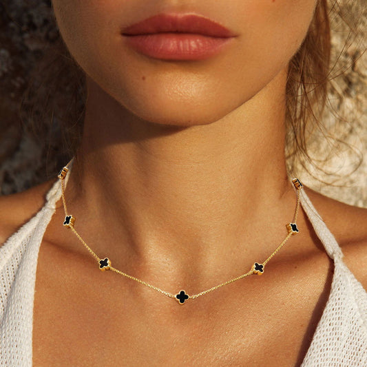 Black Gold Dipped Quatrefoil Station Necklace - M H W ACCESSORIES LLC