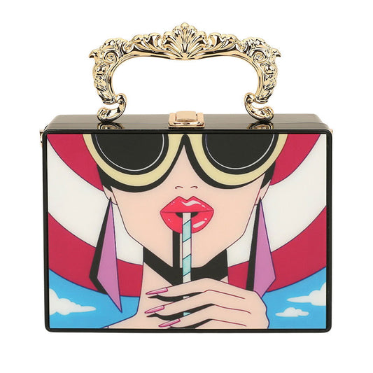 Black Retro Pop Art Lady Clutch Bag / Crossbody Bag - M H W ACCESSORIES LLC