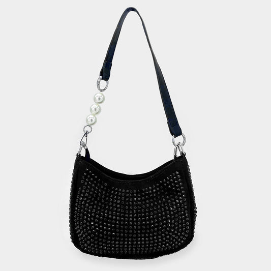 Black Spike Trimmed Shoulder/Crossbody Bag - M H W ACCESSORIES LLC