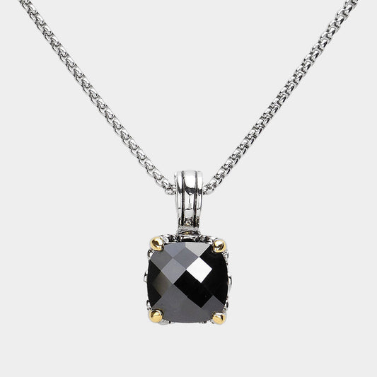 Black Square CZ Stone Cluster Pendant Necklace - M H W ACCESSORIES LLC