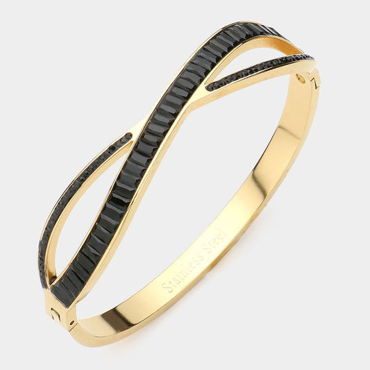 Black Stainless Steel Emerald Round Infinity Hinged Bracelet - M H W ACCESSORIES LLC