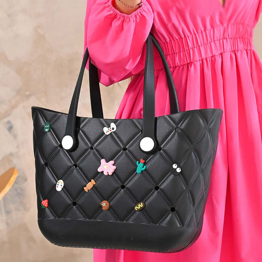 Black Trendy Silicone Personalized Charm Tote Bag - M H W ACCESSORIES LLC
