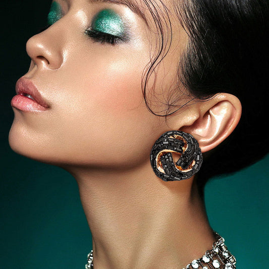 Black and Gold Cylinder Post Earrings - M H W ACCESSORIES LLC