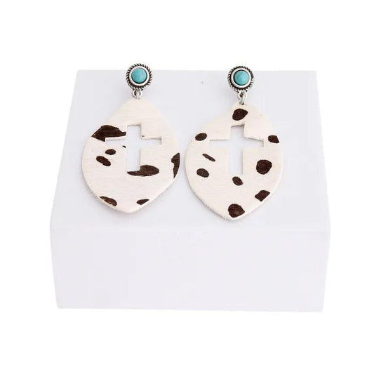 Black and White Genuine Leather Cross Earrings-M H W ACCESSORIES - M H W ACCESSORIES LLC