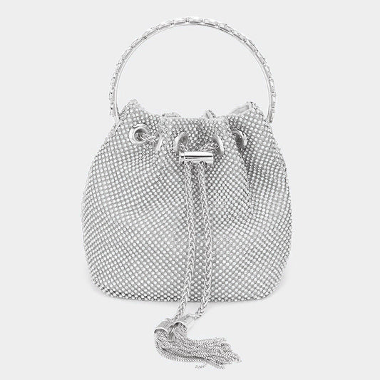 Bling Rhinestone Mesh Metal Draw String Bucket Bag / Crossbody Bag - M H W ACCESSORIES LLC