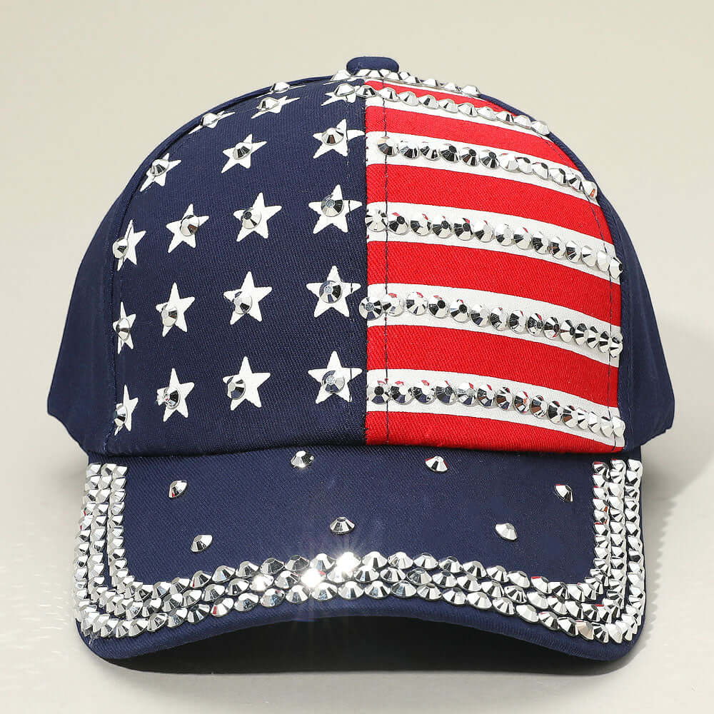 Blue Bling Studded American USA Flag Baseball Cap - M H W ACCESSORIES LLC