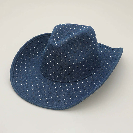 Blue Denim Western Rhinestone Cowboy Fedora Hat - M H W ACCESSORIES LLC