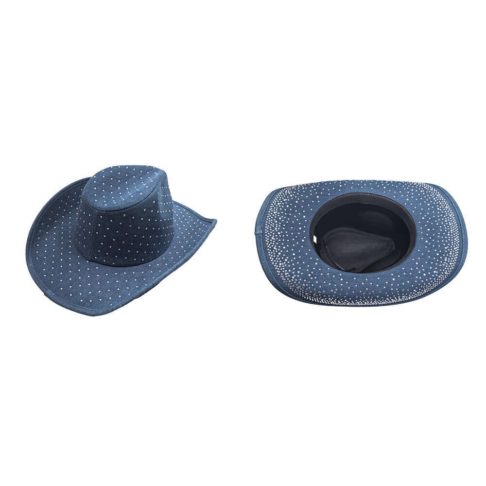 Blue Denim Western Rhinestone Cowboy Fedora Hat - M H W ACCESSORIES LLC