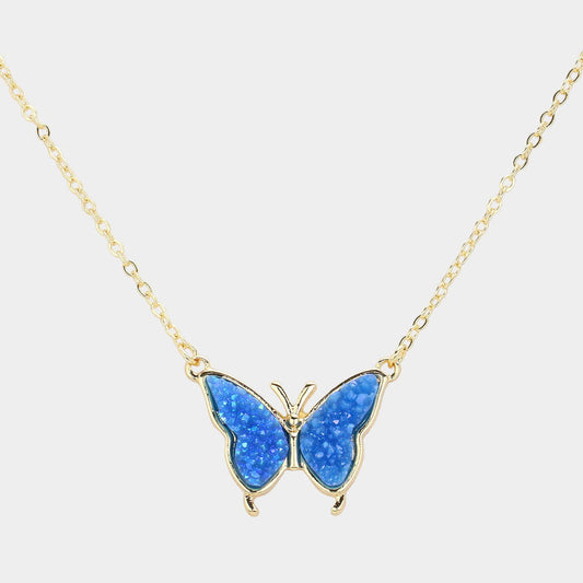 Blue Druzy Pendant Necklace for Women - M H W ACCESSORIES LLC