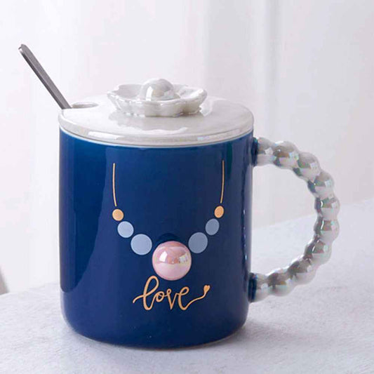 Blue Love Necklace Flower Ceramic Mug Cup