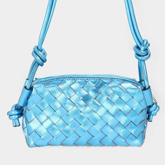 Blue Metallic Faux Leather Weaved Crossbody Bag - M H W ACCESSORIES LLC